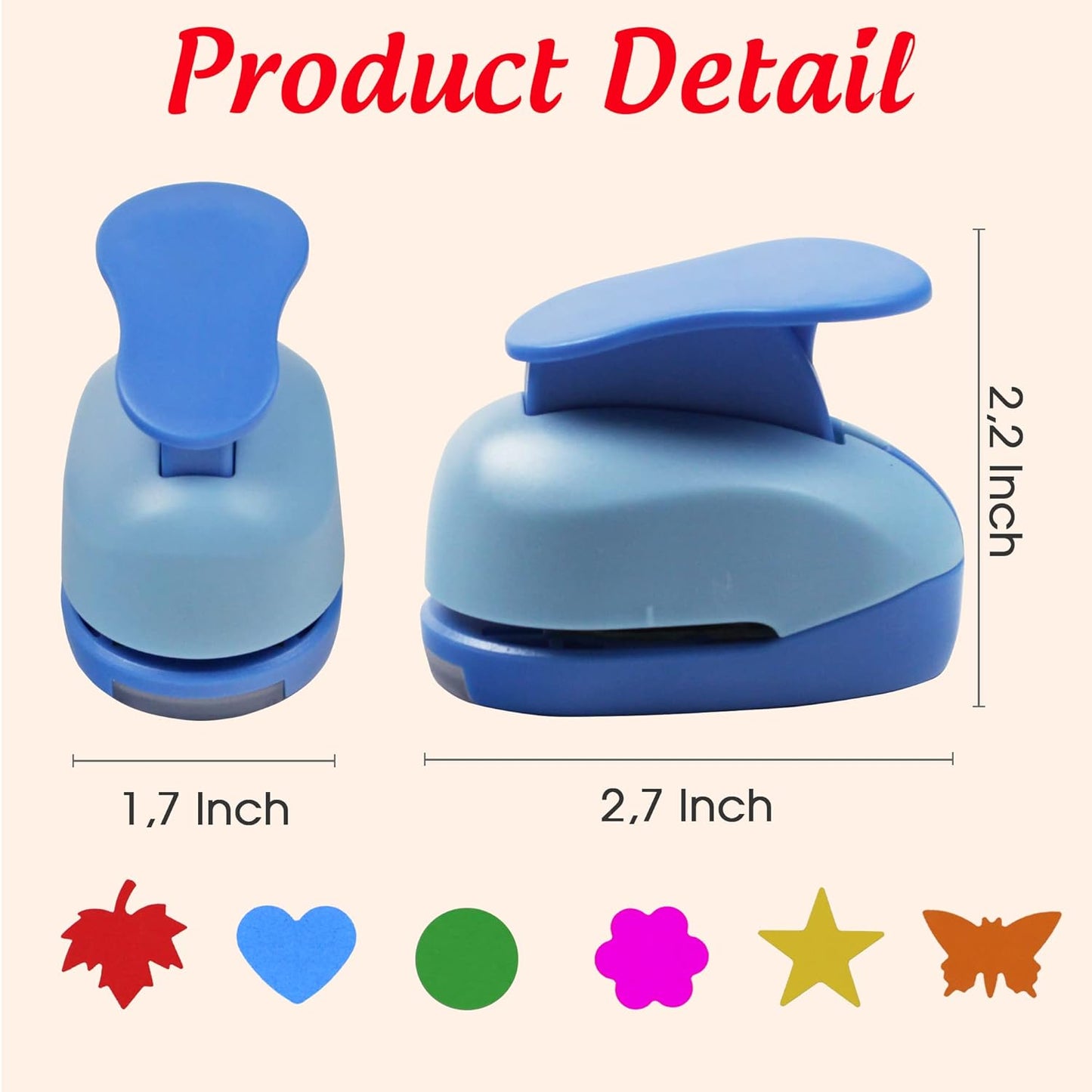 Set 6 Craft Hole Punch 1-inch, Craft Punchers - Heart, Circle, Star, Butterfly, Maple Leaf, Flower Paper Punch Sets for Crafting & DIY Projects. (Set 6)