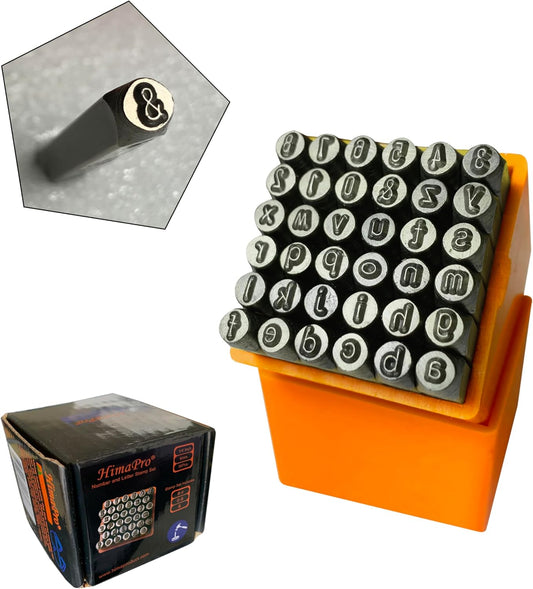 HimaPro Letter & Number Stamp Set(36 pcs Industrial Grade Lower case 'a'-'z' & '0'-'9') in a Plastic Square-Shaped Box (6mm 1/4 Inch)