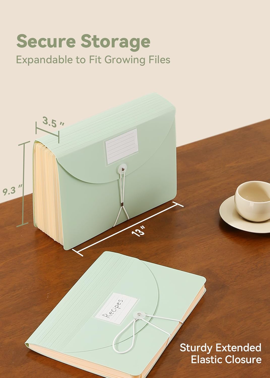 Accordion File Organizer 12 Pockets, Monthly Bill Receipt Tax Organizer, Expanding File Folders with Larger Bright Tabs, Fits Letter/A4 Size - Green