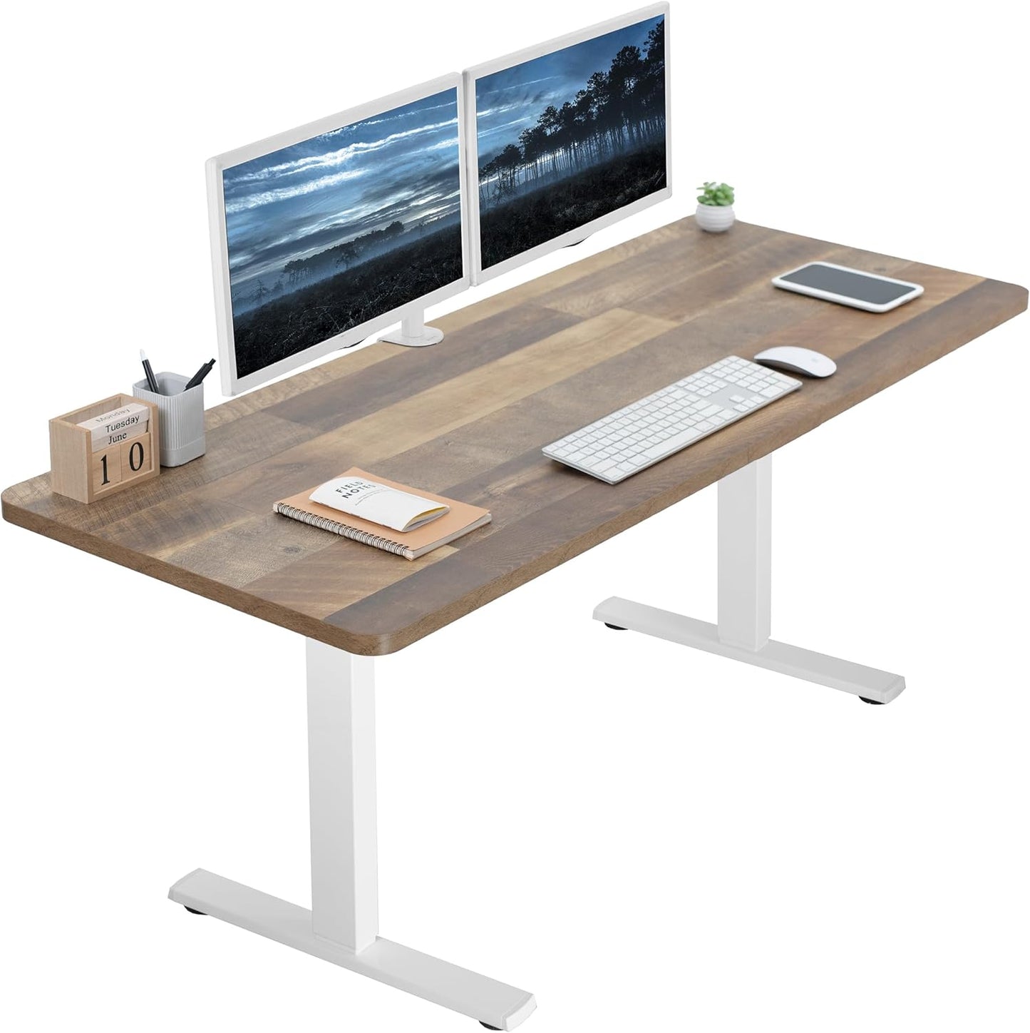 VIVO Electric 60 x 24 in Standing Desk, Memory Height Adjustment, 1B Series, One-Piece Reclaimed Wood Top, White Frame, DESK-KIT-1W6P