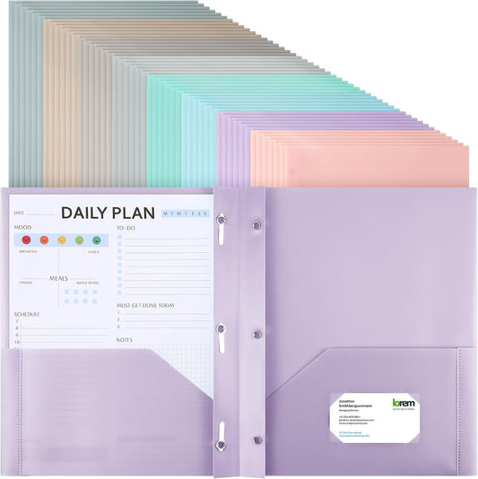Patelai 48 Pcs Plastic Folders with 2 Pockets and 3 Prongs Home Folders with Card Slot Letter Size Heavy Duty Report Covers for Back to School(Pastel Color,Classic)