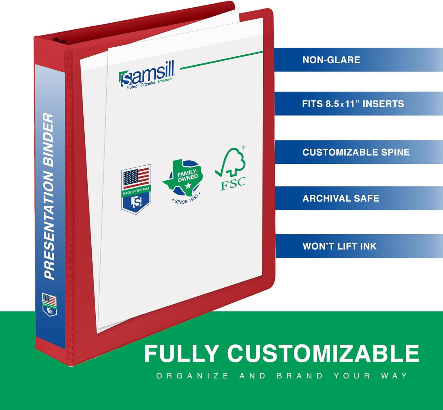 Samsill 3 Inch 3 Ring Binders, Made in USA, Economy Round Ring, Clear View Cover, 550 Sheet Capacity - for School, Home, Office - Red, 4 Pack