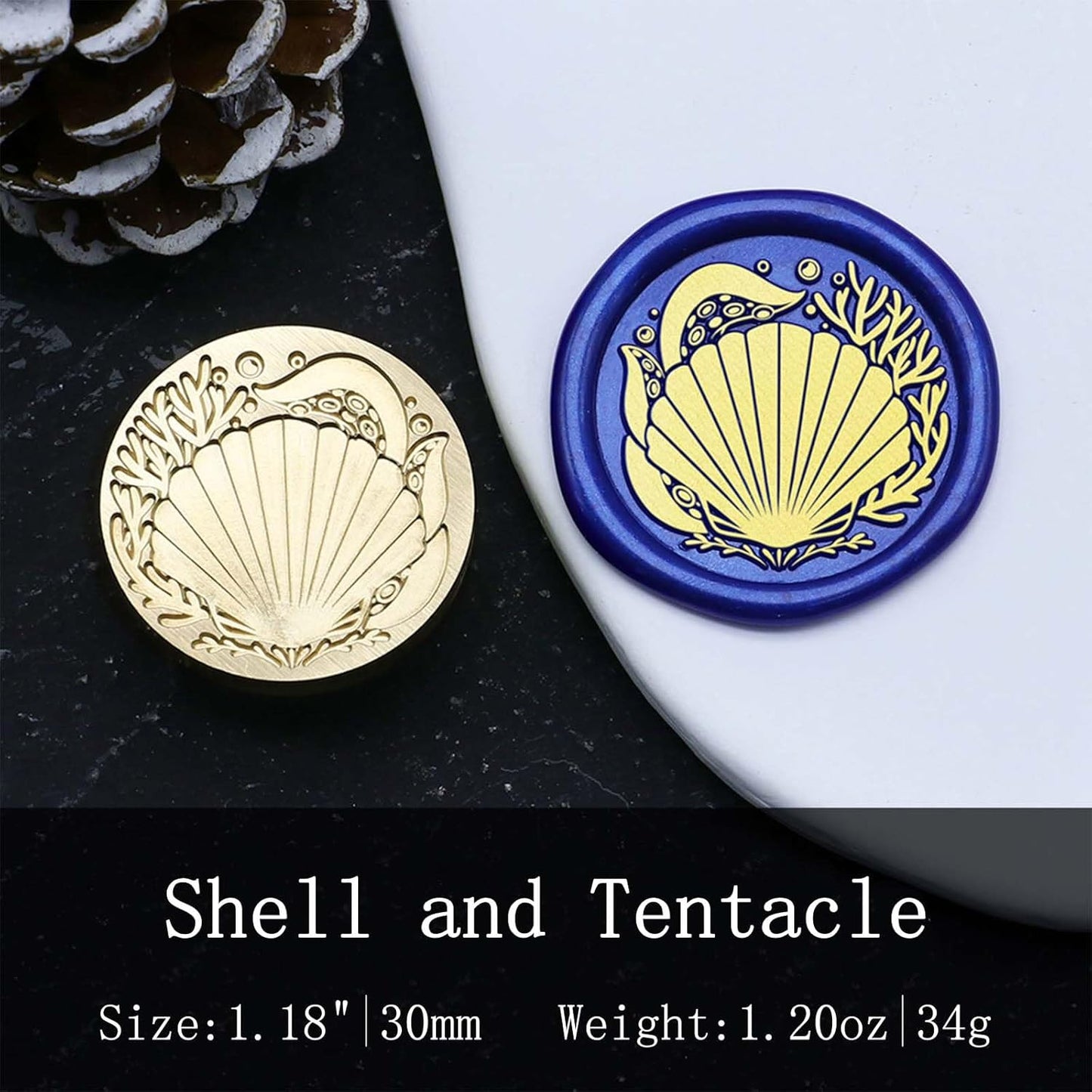 Sea Shell Wax Seal Stamp - Octopus Tentacle Brass Sealing Wax Stamp 1.18 Inch/30mm Marine Animals Wax Seal Head for Envelopes Letters Handicraft DIY and Creative Gifts
