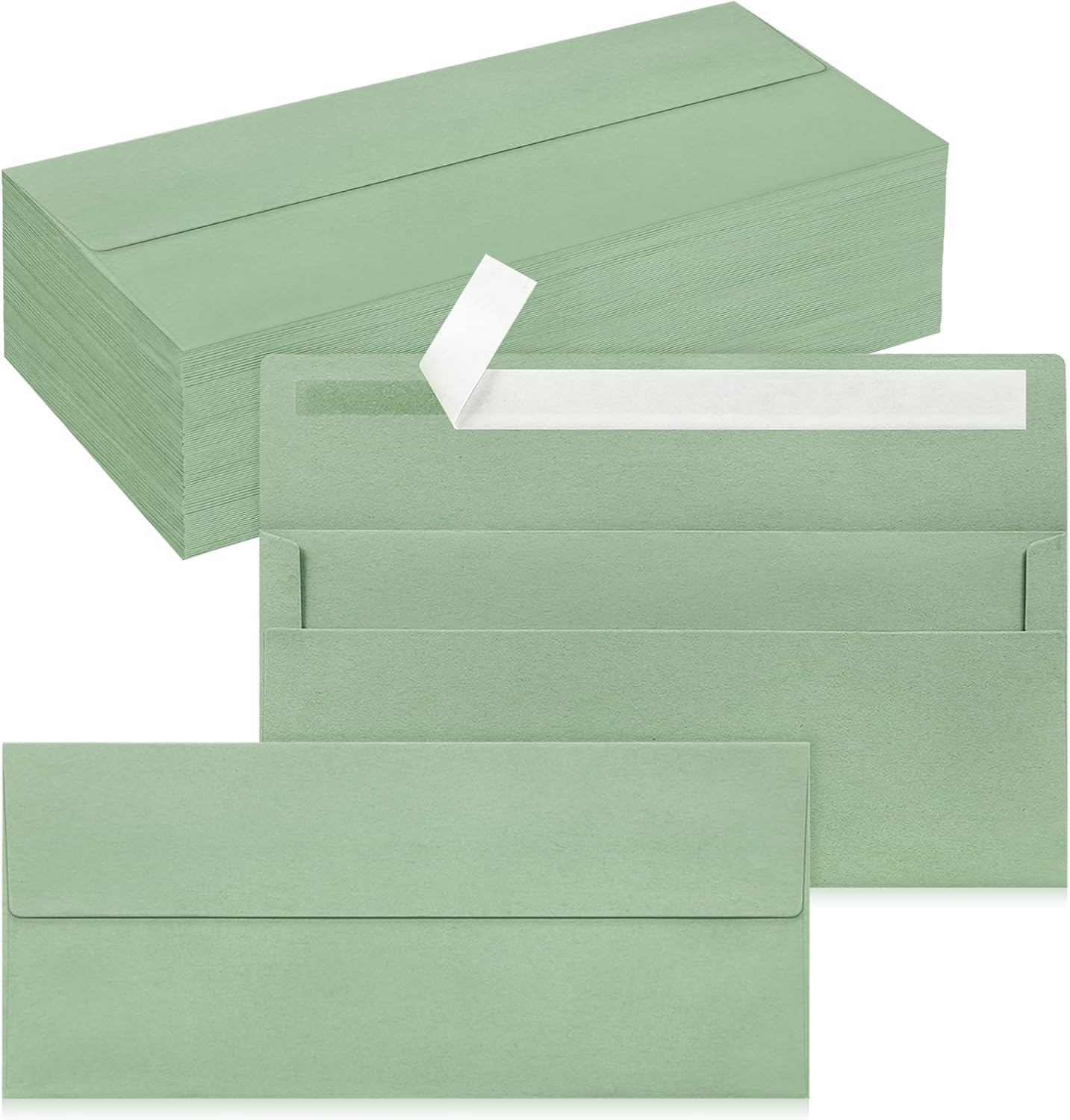 100 Pack #10 Business Envelopes, Self Seal Standard Sage Green Envelopes for Secure Business & Legal Mailing, Office, Checks, Letter, Invoices, 4 1/8 x 9 1/2 Inches