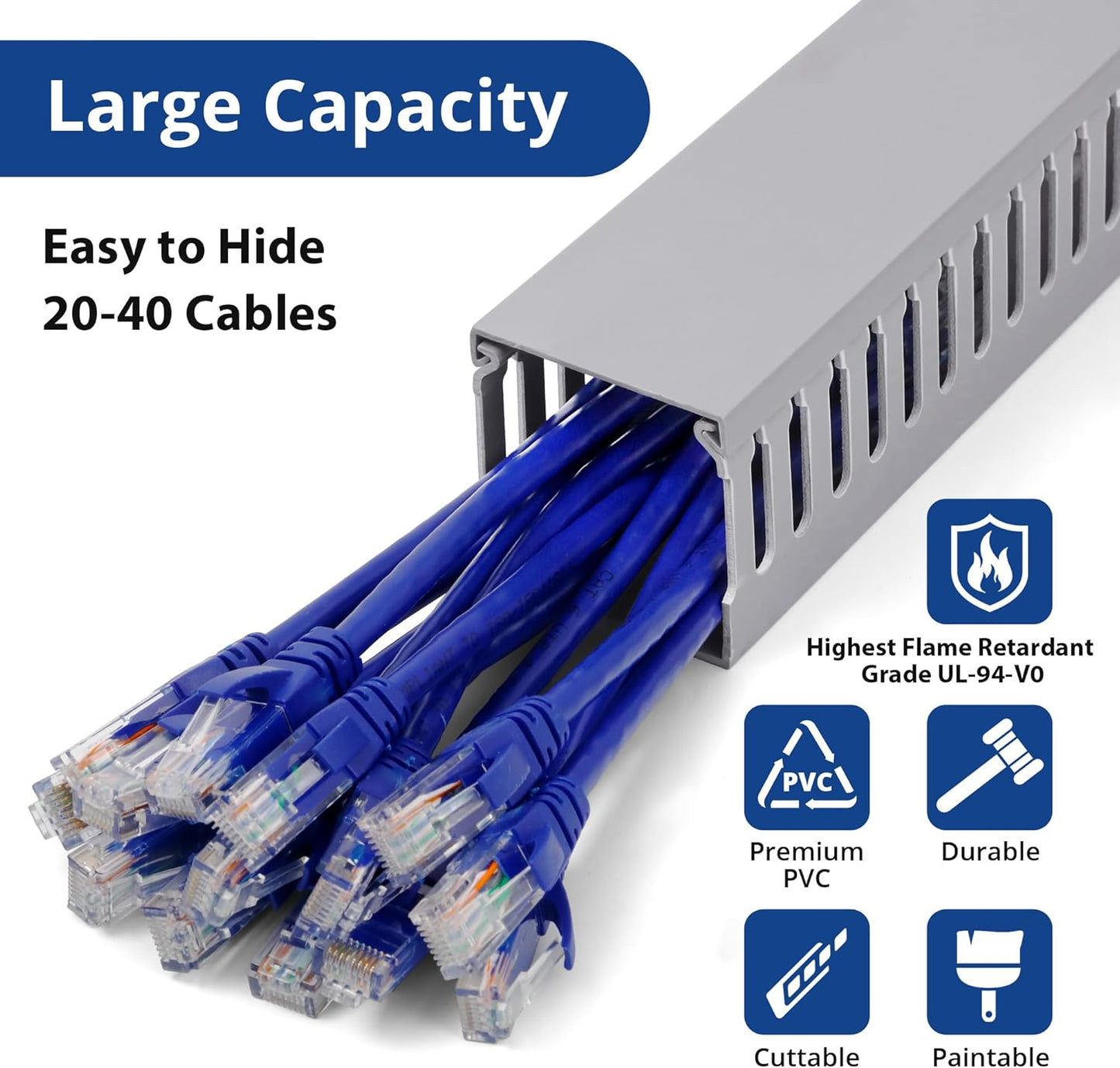 ZhiYo 99in(6X L16.5in) Professional Server Rack Cable Management Raceway, H2in x W2in Cable Raceway Kit, Electrically Safe PVC Open Slot Wire Raceway for Under Desk/Computer/Network Cords, Grey