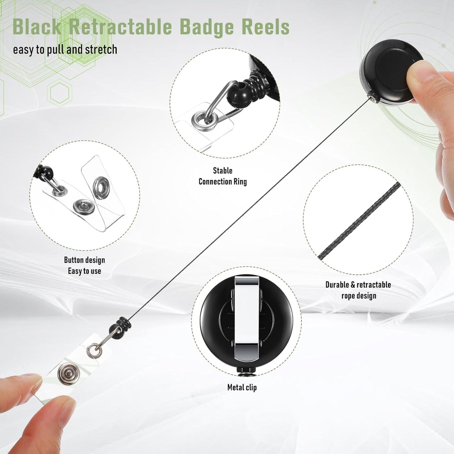 Handepo 500 Pcs Retractable Badge Reels Bulk, Black Retractable Badge Clip ID Holder Key Ring Clip for Office Students Teachers Doctor Nurse Employees Name ID Card Holder Key Card