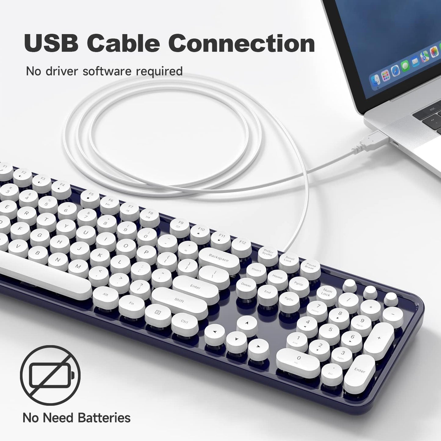 Computer Keyboards Wired, Full Size 104 Keys Typewriter Keyboard with Number Pad, Plug Play USB Keyboard for PC Laptop Desktop Windows (Dark Blue)