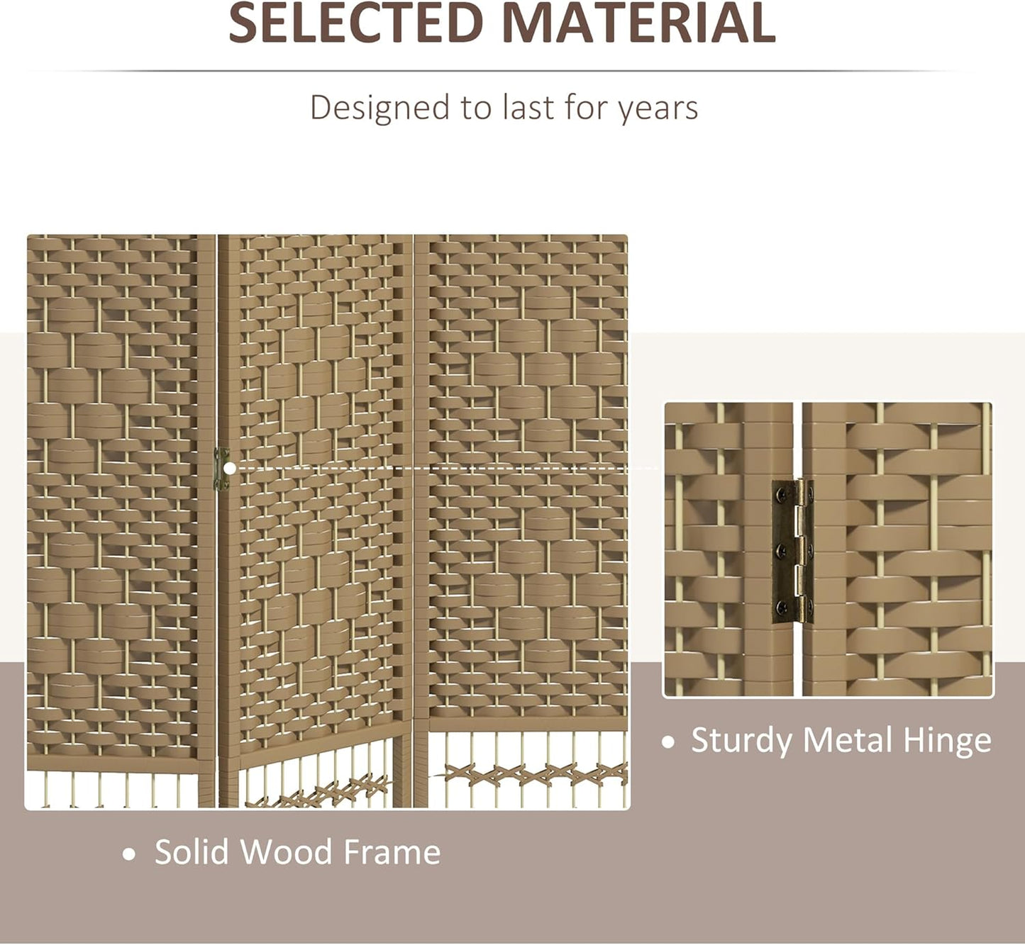 HOMCOM 6 Panel Room Divider, Folding Privacy Screen, 5.6' Room Separator, Wave Fiber Freestanding Partition Wall Divider, Natural