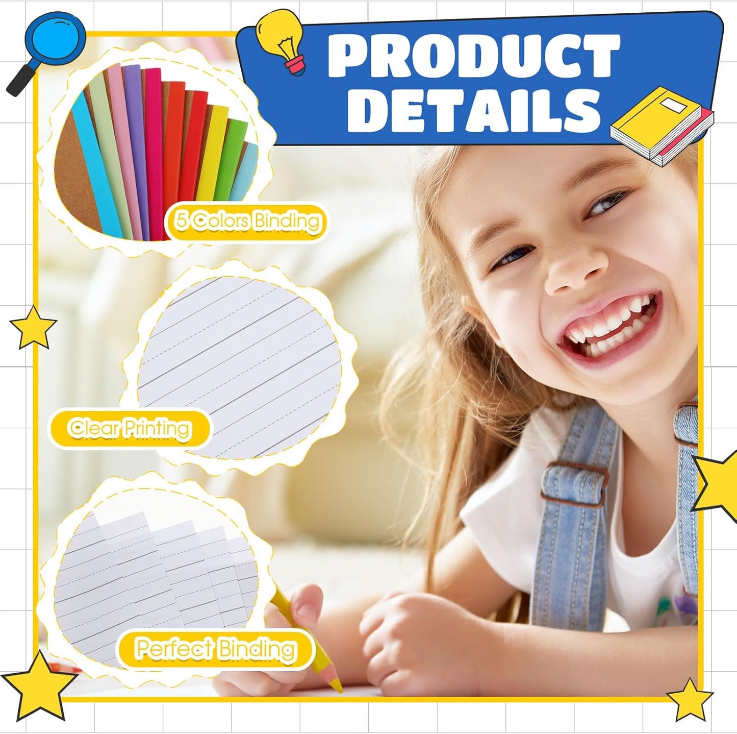 Henoyso 20 Pcs Primary Composition Notebook 9 3/4 x 7 1/2 Inch Kids Journal, Back to School Supplies, K-2 Primary Writing Notebook for Kids Student Draw and Write Story Journal (Classic Color)