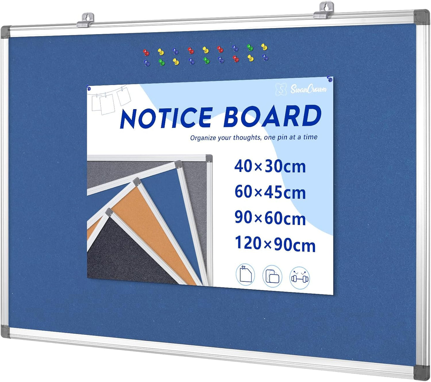 Hanging Fabric Board Message Memo Board Display Organization for Company Public Office,Blue Felt,24x18inches