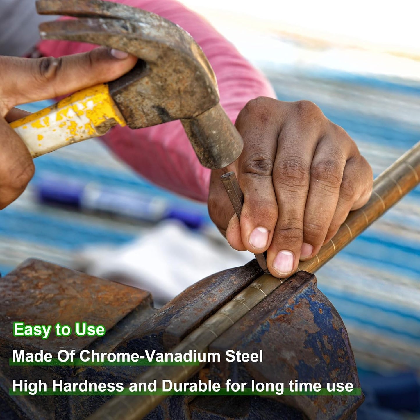 HARFINGTON 36pcs Metal Stamping Kit 3/16" (5mm) (A-Z, 0-8, "&" Symbol) Steel Letter Punch Press Tool with Hole Punch to Stamp on Metal, Plastic, Wood, Leather, Black