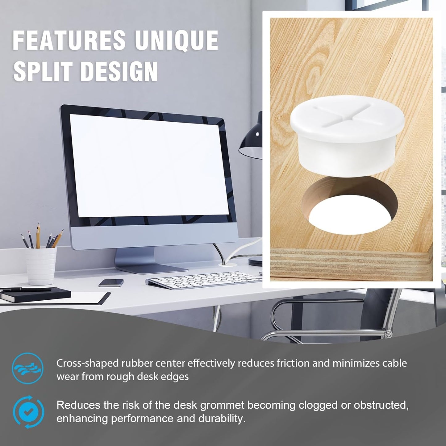 1" White Desk Grommet, JTemgle Flexible Cable Grommet Cross Rubber Cable Hole Cover Wire Organizer Caps Desktop Cord Management for Home Office TV Stands Tabletops, 20 Pieces