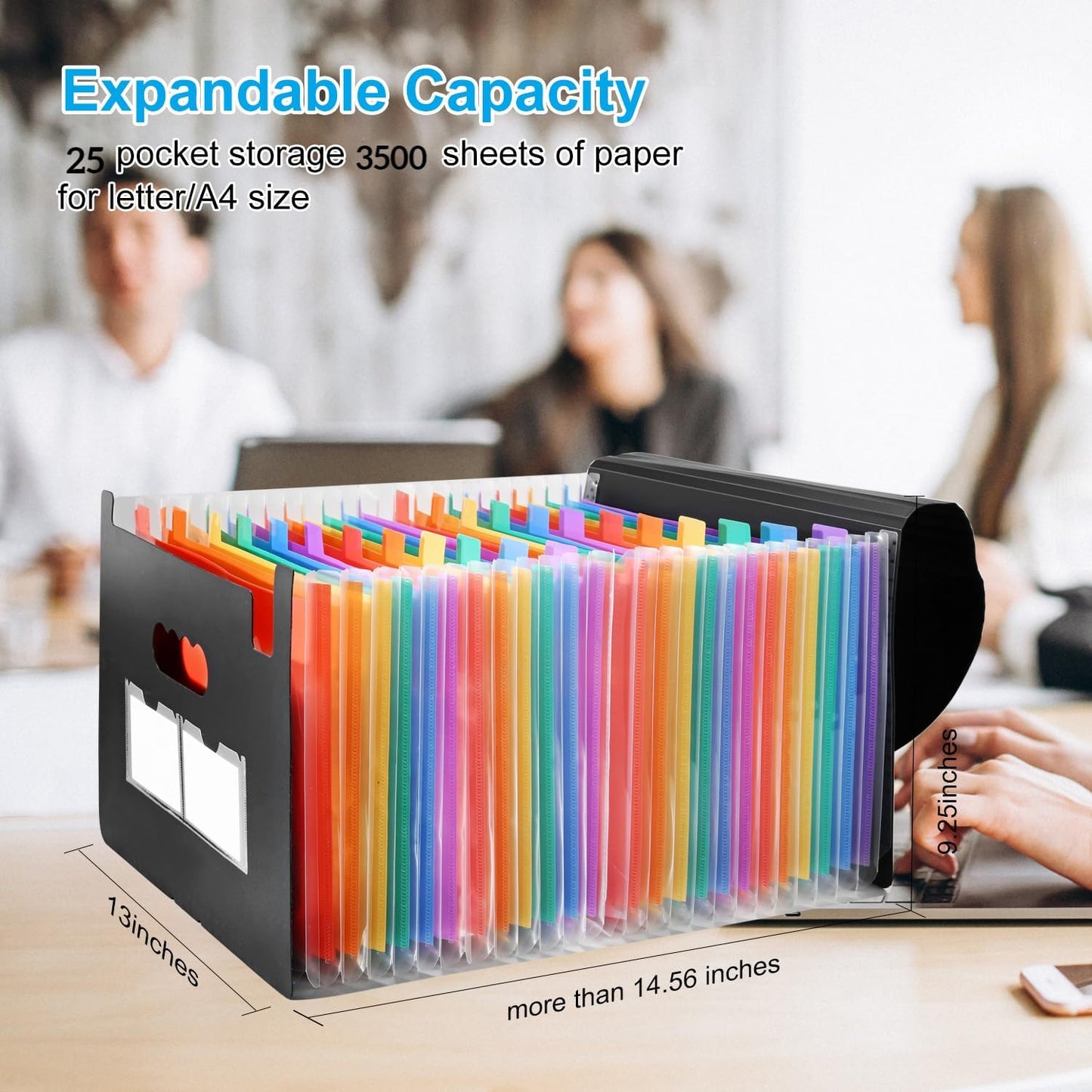 25 Pockets Accordion File Organizer Desktop Expanding File Folders with Colorful tabs for Paper Receipts, Bills&Taxes Organizer, Letter/A4 Size Document Holder for School, Office, Home