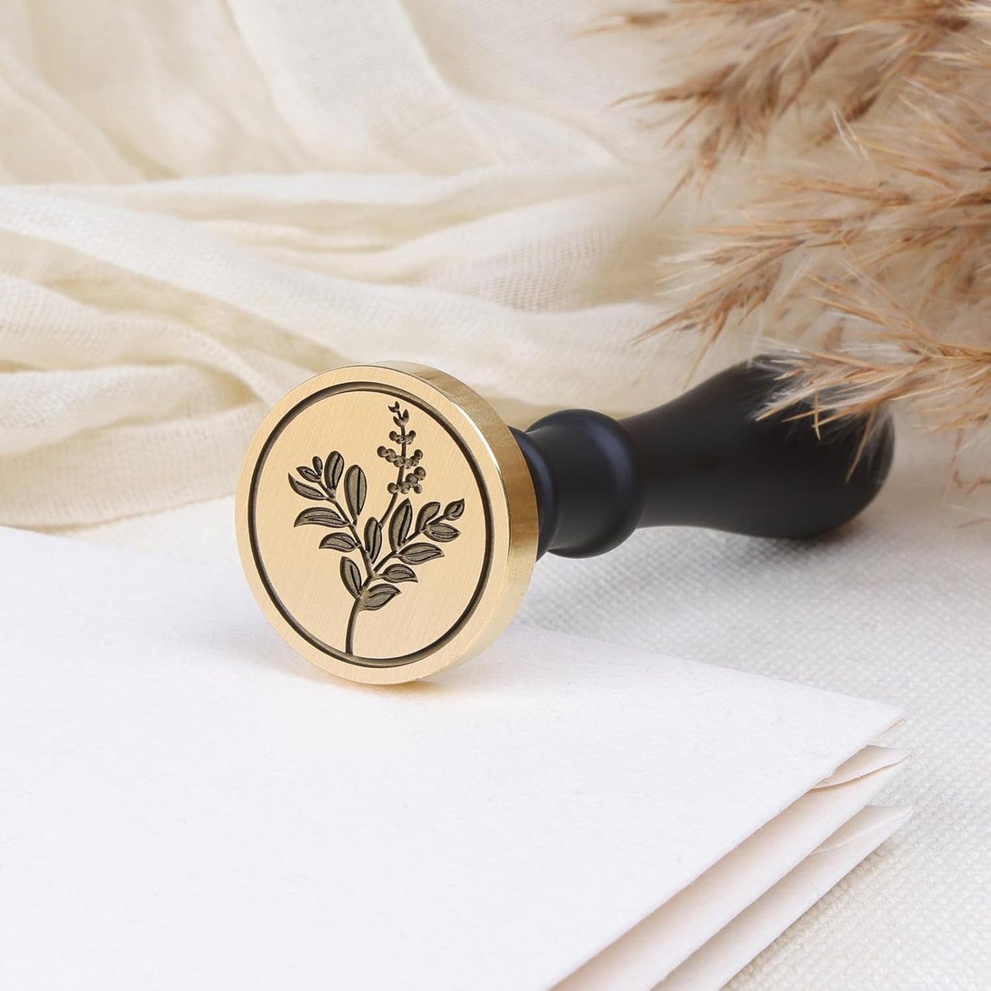 UNIQOOO Botanical Wax Seal Stamp - Brass, Wood Handle, Perfect for Wedding Invitations & Gift Wrap