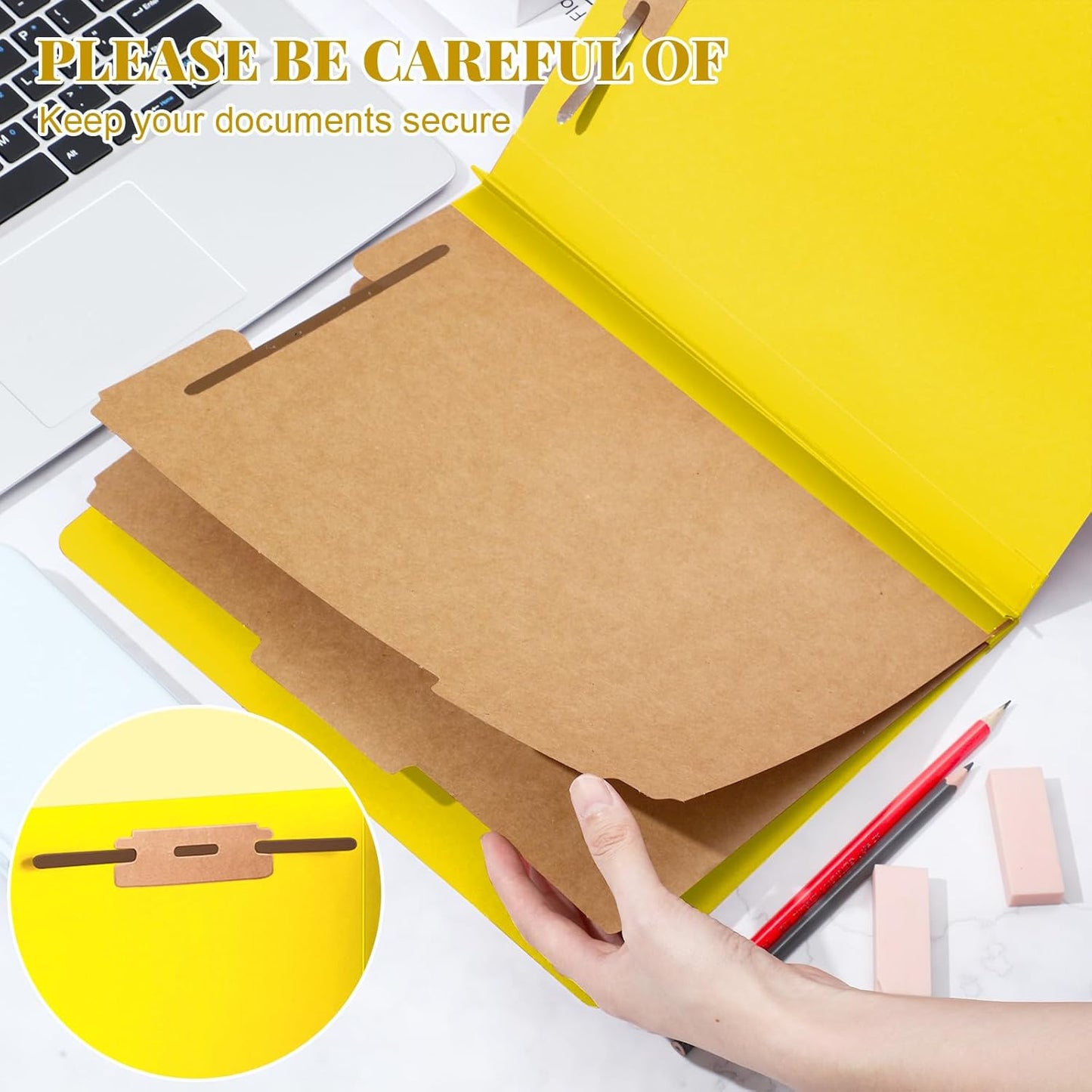 36 Pcs Classification Folders Letter Size, 2 Divider Pressboard File Folders with 3. 5 Inch Expansion, 2 Prongs Fastener, Heavy Duty Office File Organizers for Teachers, Medical (Yellow)