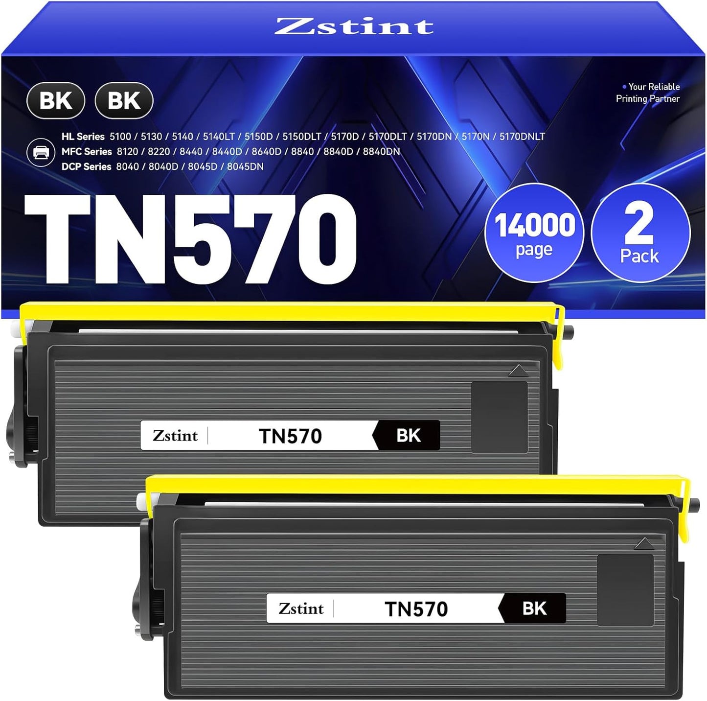 TN570 Toner Cartridge Black 2-Pack High Yield Replacement for Brother TN-570 TN540 Compatible with Brother HL-5100 HL-5140 HL-5150D 5170N MFC-8120 8220 8840 8840DN 8640D DCP-8040 8045D Laser Printer