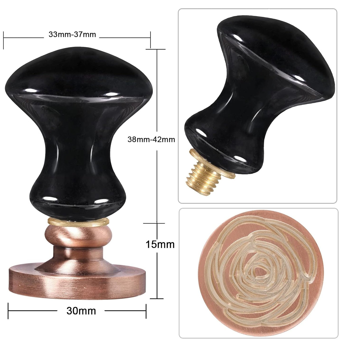 rockcloud Wax Seal Stamp Set, 4 Pieces Sealing Wax Stamps Copper Seals with 1 Black Obsidian Seal Handle for Cards Envelopes Invitation Decoration, Love Expressiont with Rose