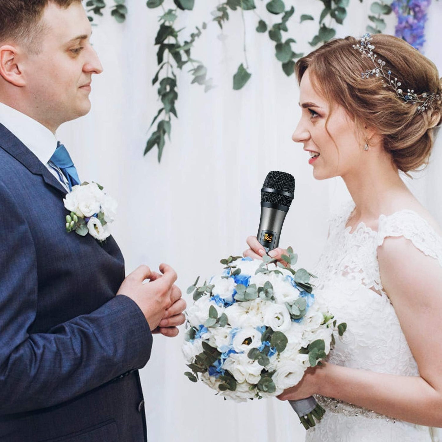 HOTEC UHF Wireless Dual Handheld Microphones with Rechargeable 1/4” Output Mini Portable Receiver for Live Performance Over PA, Mixer, Speaker (H-U26C)