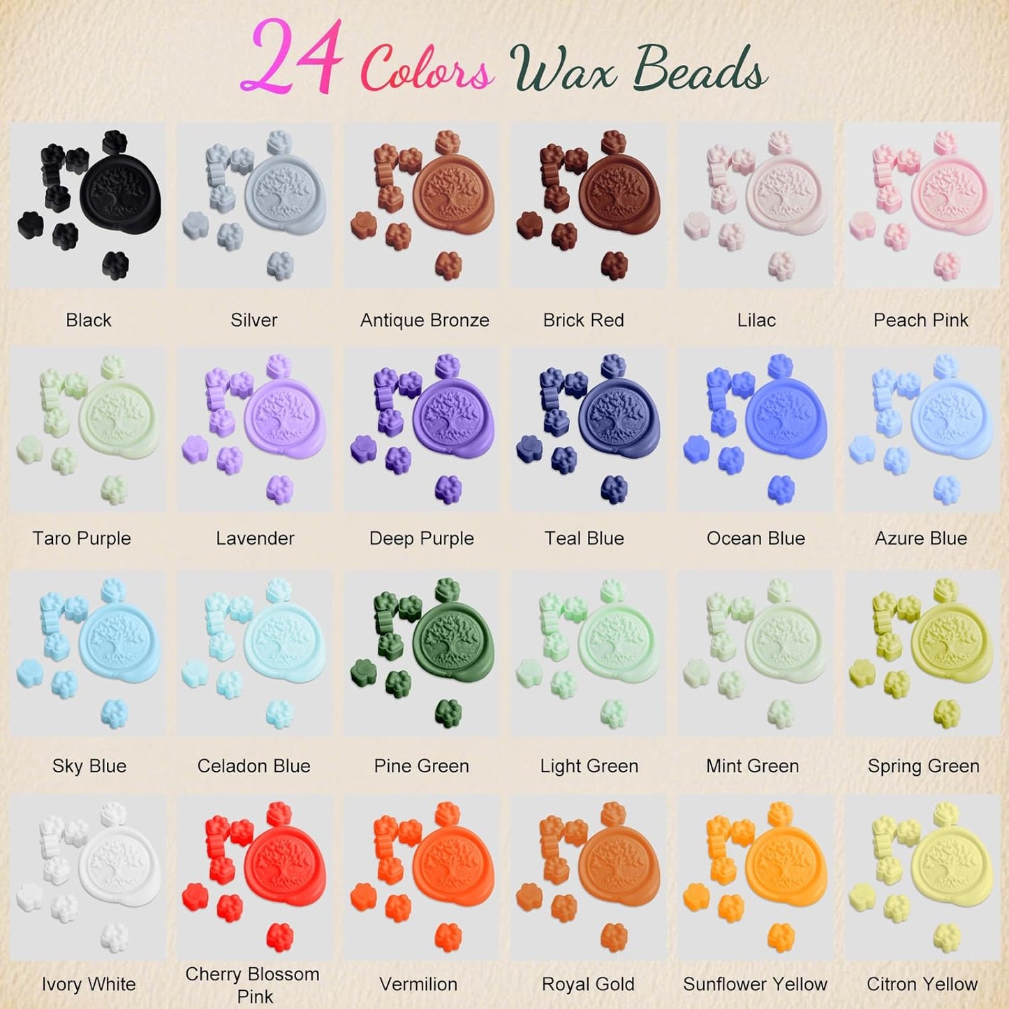 Numola Wax Seal Kit with Gift Box, 24 Colors 600 Pcs Cat-paw Beads, 10 Stamps with Storage Box, 2 Retro Handle, Metal Warmer, Vintage Envelopes, Metallic Pen, Candles, for Gifts and Decorating