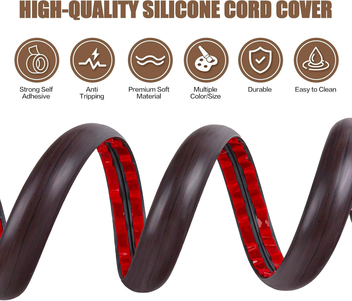 Floor Cord Cover Self Adhesive Cord Hider,10FT Cable Management, Extension Strip Protector for Wires, Prevent Cable Trips for Offices, Gyms, Exhibitions Cavity:0.3"(W) x 0.28"(H) Black Wood