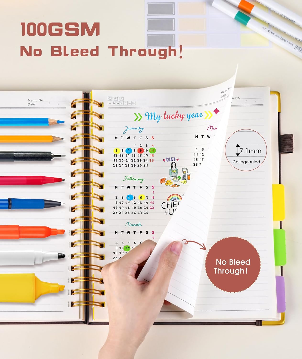 Hardcover Spiral Notebook Journal with Removable Dividers Tabs, 300 Pages Leather 5 Subject Notebook College Ruled, 8"x10" Large B5 Notebooks for Work School Note taking, Lined Journal for Men,Brown