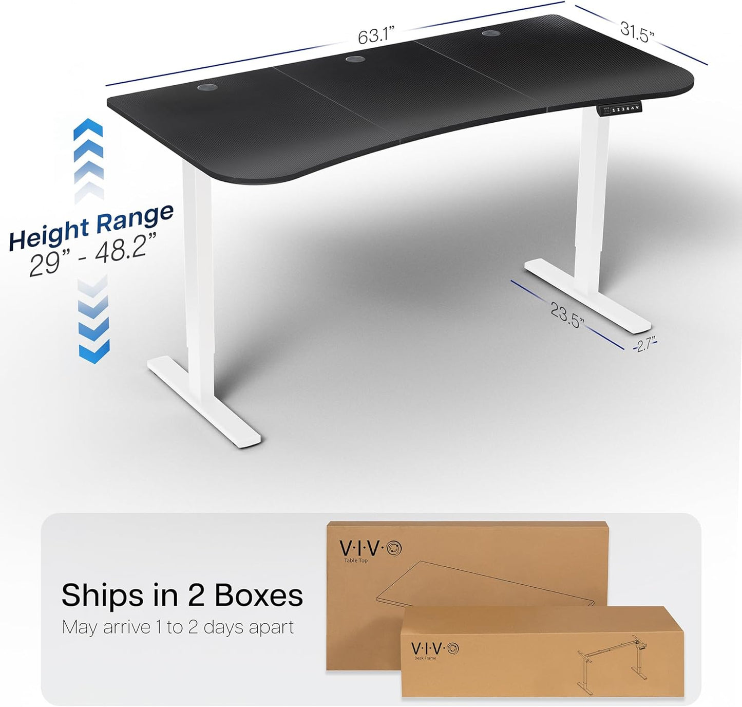 VIVO Electric 63 x 32 in Standing Desk, Memory Height Adjustment, 1B Series, Black Carbon Fiber Top White Frame, DESK-KIT-1W1R