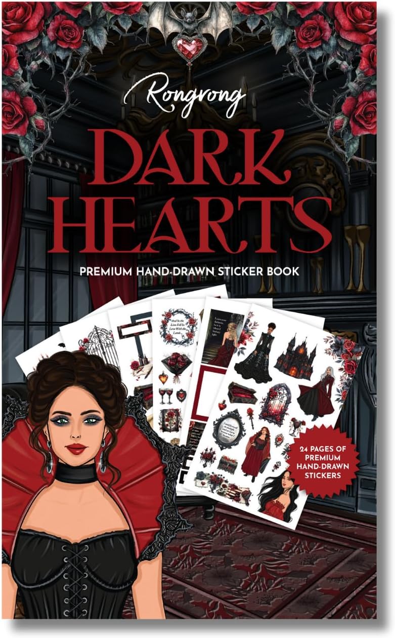 Rongrong Dark Hearts Halloween Planner Sticker Book – 24 Pages of Gothic, Vampire-Inspired Stickers – Perfect for Journals, Scrapbooks, Dark Academia & Spooky October Planner Spreads