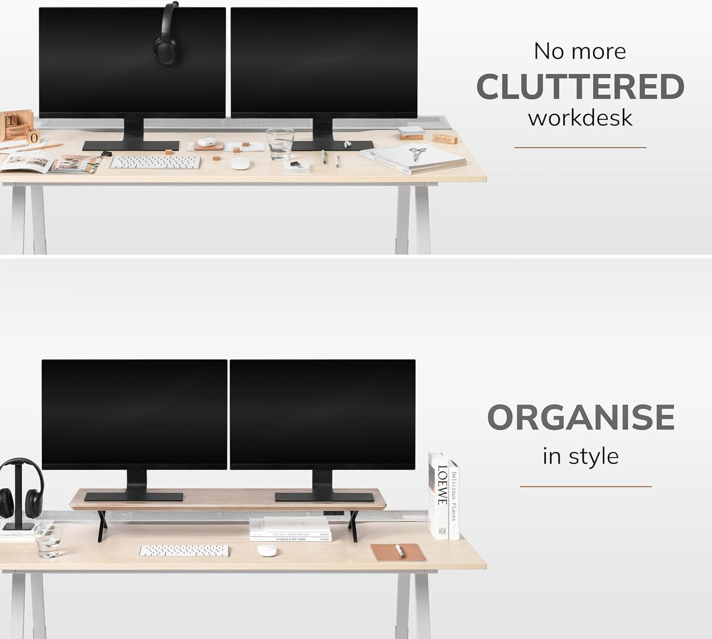 Anji Mountain Monitor Stand - Desktop Organizer & Laptop Riser, Ergonomic Monitor Riser, Space-Saving Monitor Stand for Desk, Durable Construction, Easy Assembly, Ideal for Home & Office,Biscotti