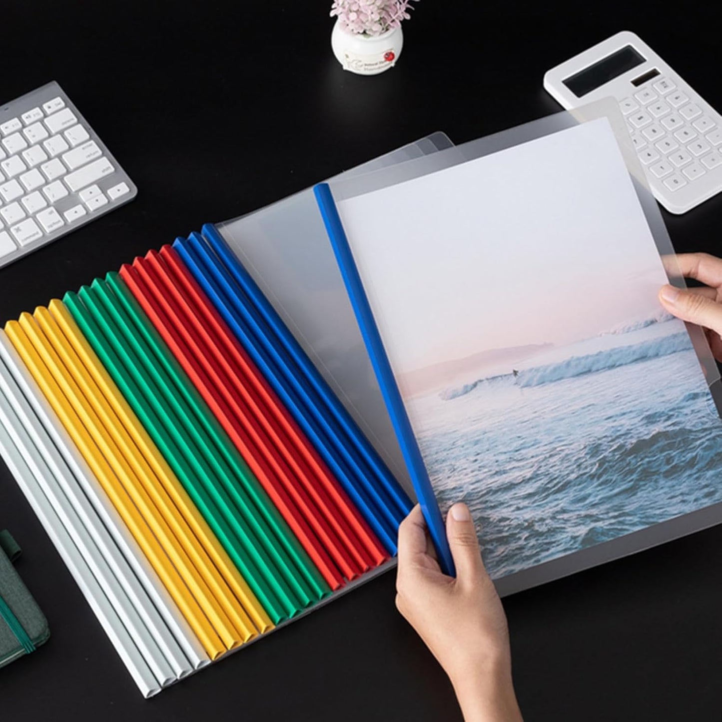 JOERSH 40Pcs Clear Report Covers with Sliding Bar, 40 Sheet Capacity Plastic Binder Paper Protector, Report Folders with Clear Cover for Resume File Documents, 5 Colors