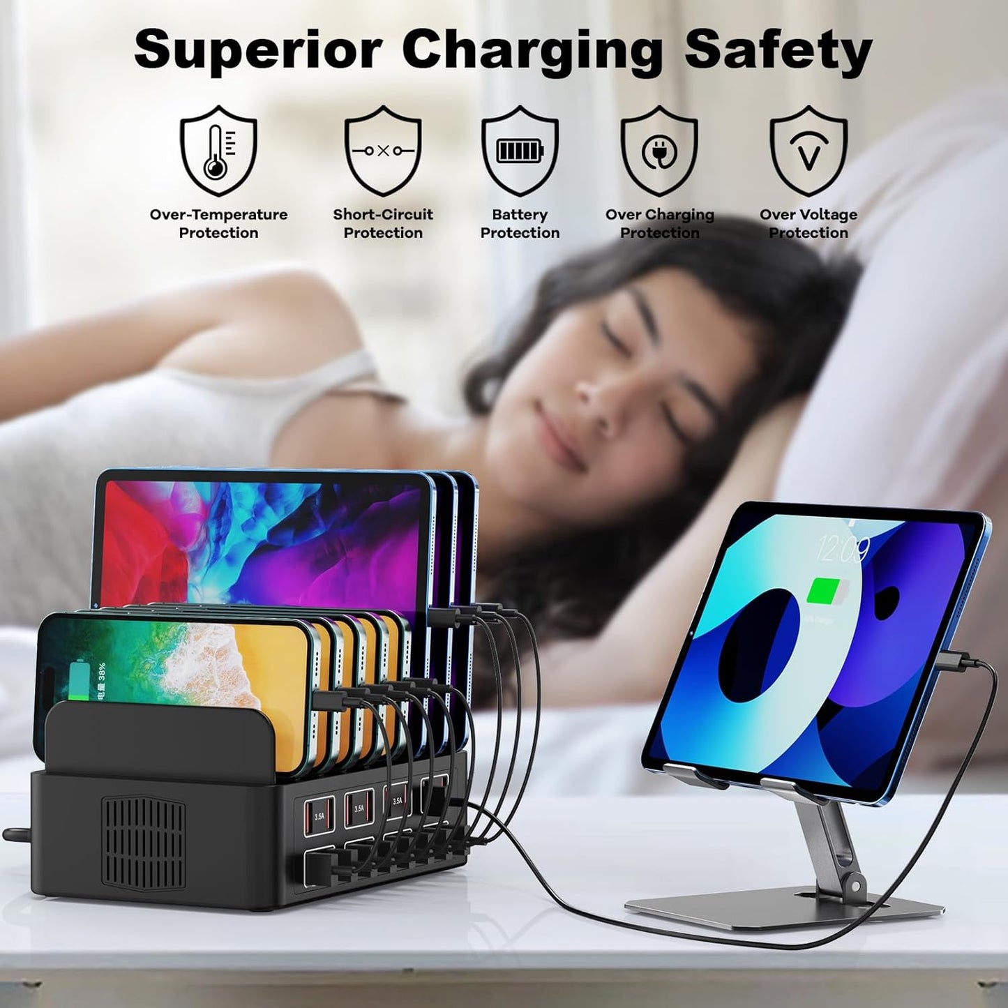 Charging Station for Multiple Devices,Cinlinso 150W/35A 16 Port USB Charging Station,Multi Device Fast Charger Organizer Compatible with iPad,Tablet,Kindle Cell Phone and Other Electronic