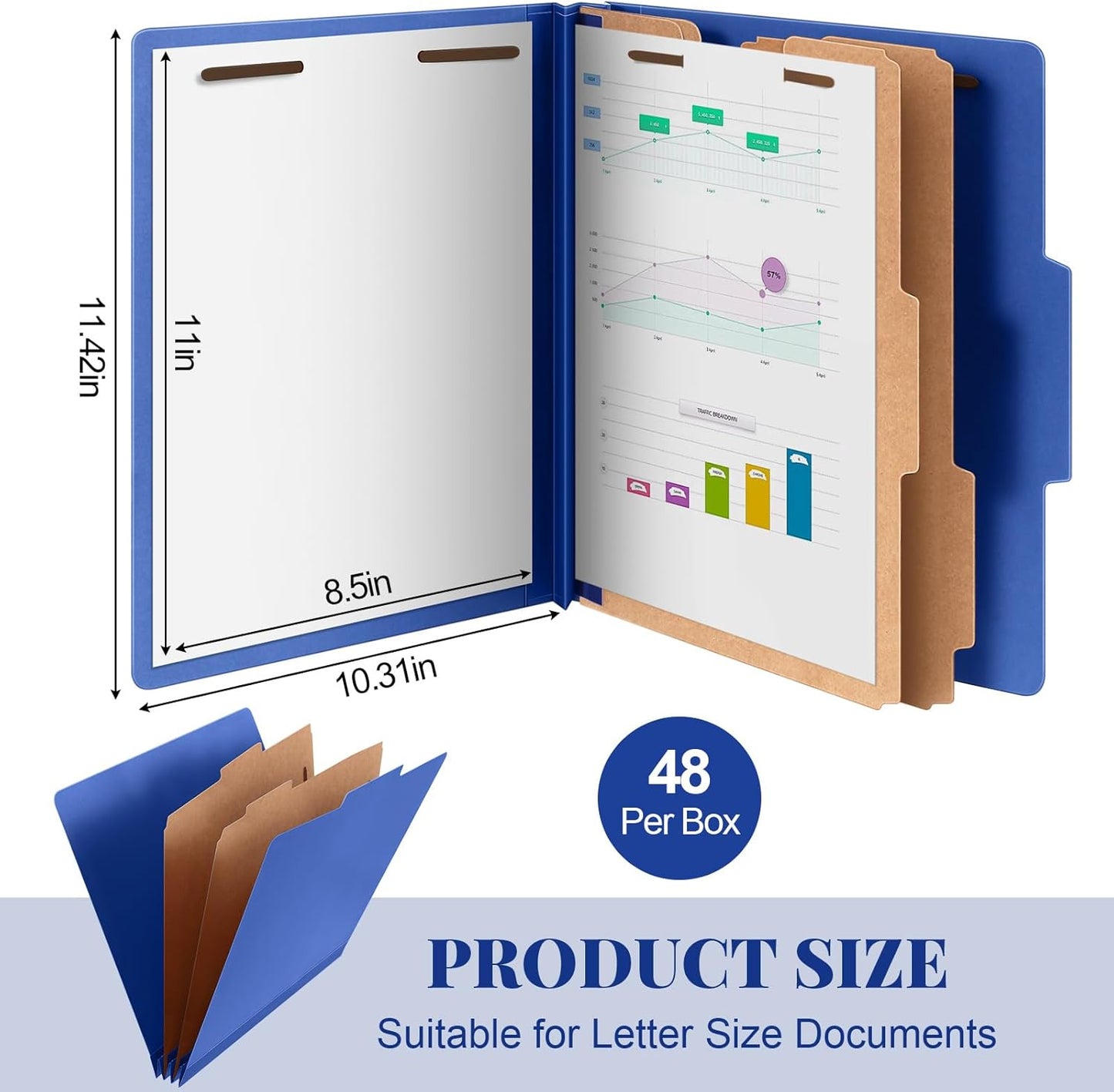 60 Pcs Classification Folders Letter Size, 2 Divider Pressboard File Folders with 3. 5 Inch Expansion, 2 Prongs Fastener, Heavy Duty Office File Organizers for Teachers, Medical (Dark Blue)