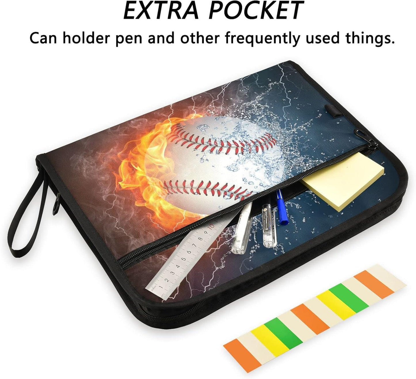 Gredecor Baseball Ball in Fire and Water Expanding File Folder 13 Pockets Sports Theme Expandable Filing Folders Accordion Document Files Organizer for A4 Letter Size Paper