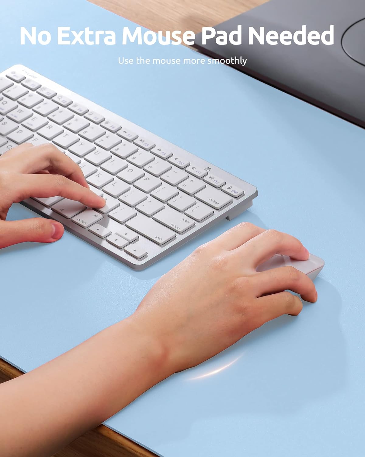 YSAGi Leather Desk Protector, Office Mat, Large Mouse Mat, Non-Slip PU Leather Blotter, Laptop Pad, Waterproof Writing Pad for Office and Home (Baby Blue, 35.4" x 17")