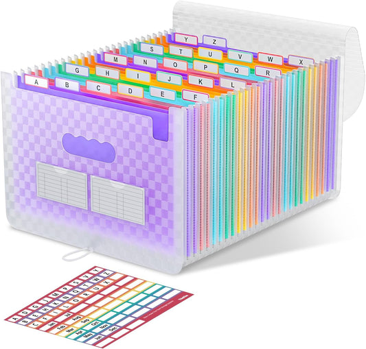 ThinkTex Accordian File Organizer, 26 Pockets Expanding File Folders, Monthly Bill Receipt Documents Organizer, A-Z Colorful Tabs, Letter/A4 Size - Purple