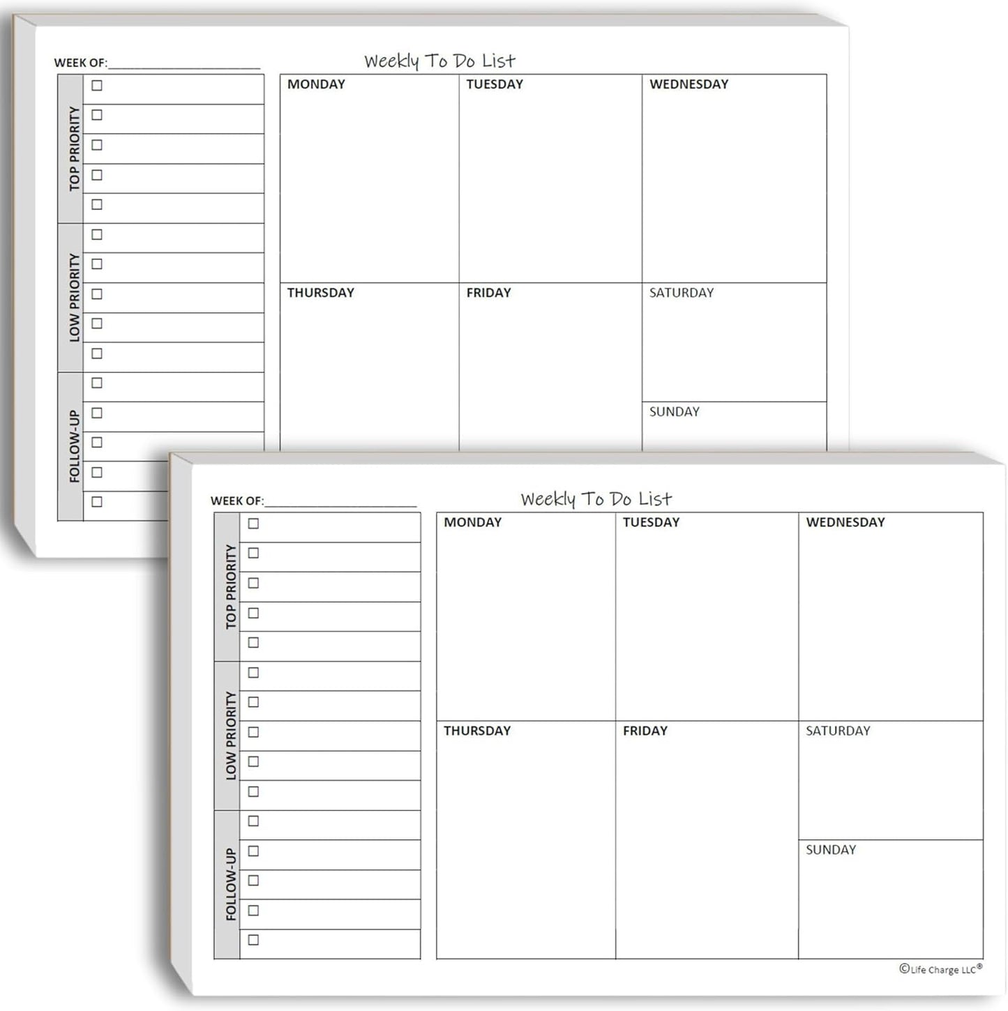 Weekly TO DO List Notepads (2 Pack, 50 Pages Each) Task Pad Planner w/Daily Checklist, Priority ToDo & Note Sections. Desk Notebook Pad to Organize Office. 8.5 X 5.5, A5 Sheets. Made in the USA.