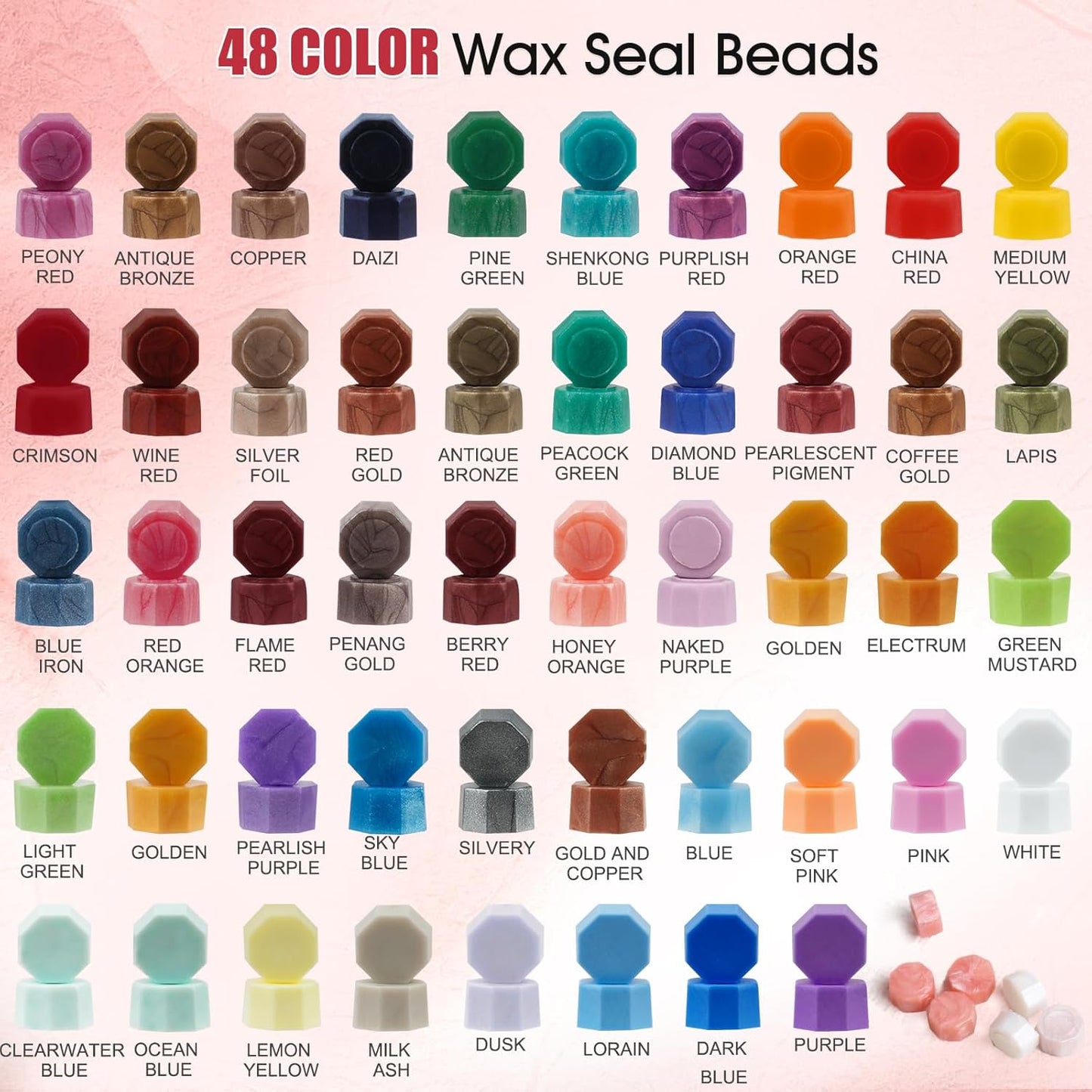 Aottom Wax Seal Kit, 48 Colors 1248 Pcs Sealing Beads with Melting Pot, Spoon, Tea Light Candles, Wax Seal Stamp Kit for Wedding Invitation, Gifts, Envelope, Letter Stamp Sealing and DIY Craft