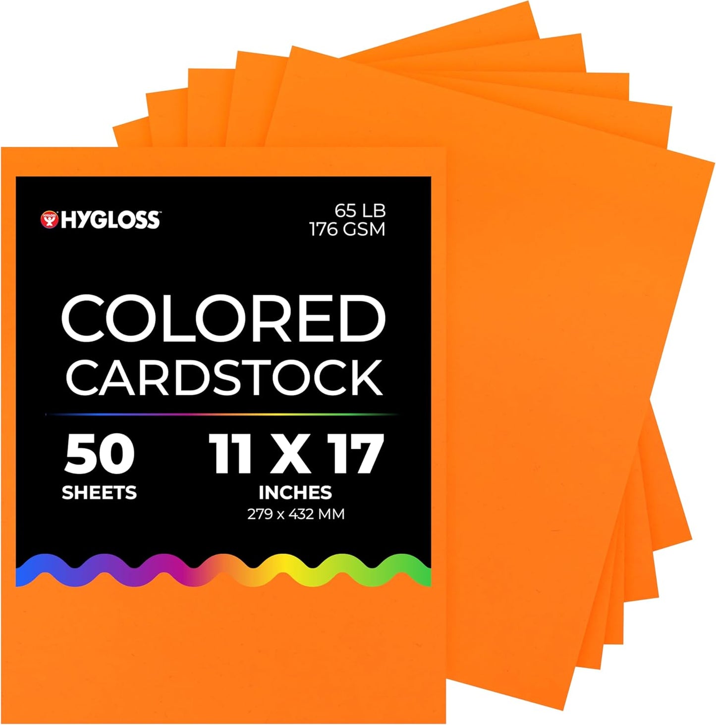 Hygloss Bright Orange Colored Cardstock - 11x17-Inch, 50 Sheets, 65 lb/ 176 gsm, Fade-Resistant, Acid-Free Color Card Stock Paper