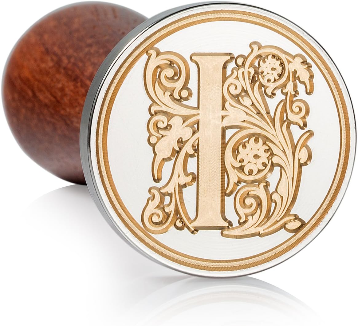 Mceal Wax Seal Stamp, Large Seal 1 1/5"(30mm) Dia, Silver Brass Head with Wooden Handle, Regal Letter A to Z Series (Letter I)