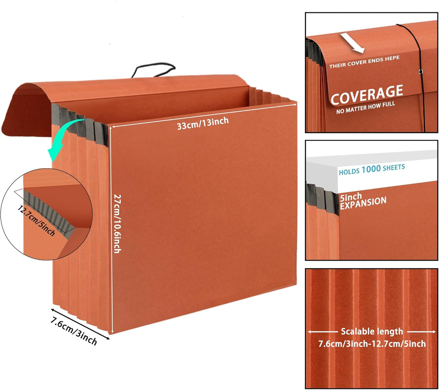 2 Packs Expanding File Folder with Flap and Cord Closure,5 Inch Expansion Accordion File Organizer,Letter Size