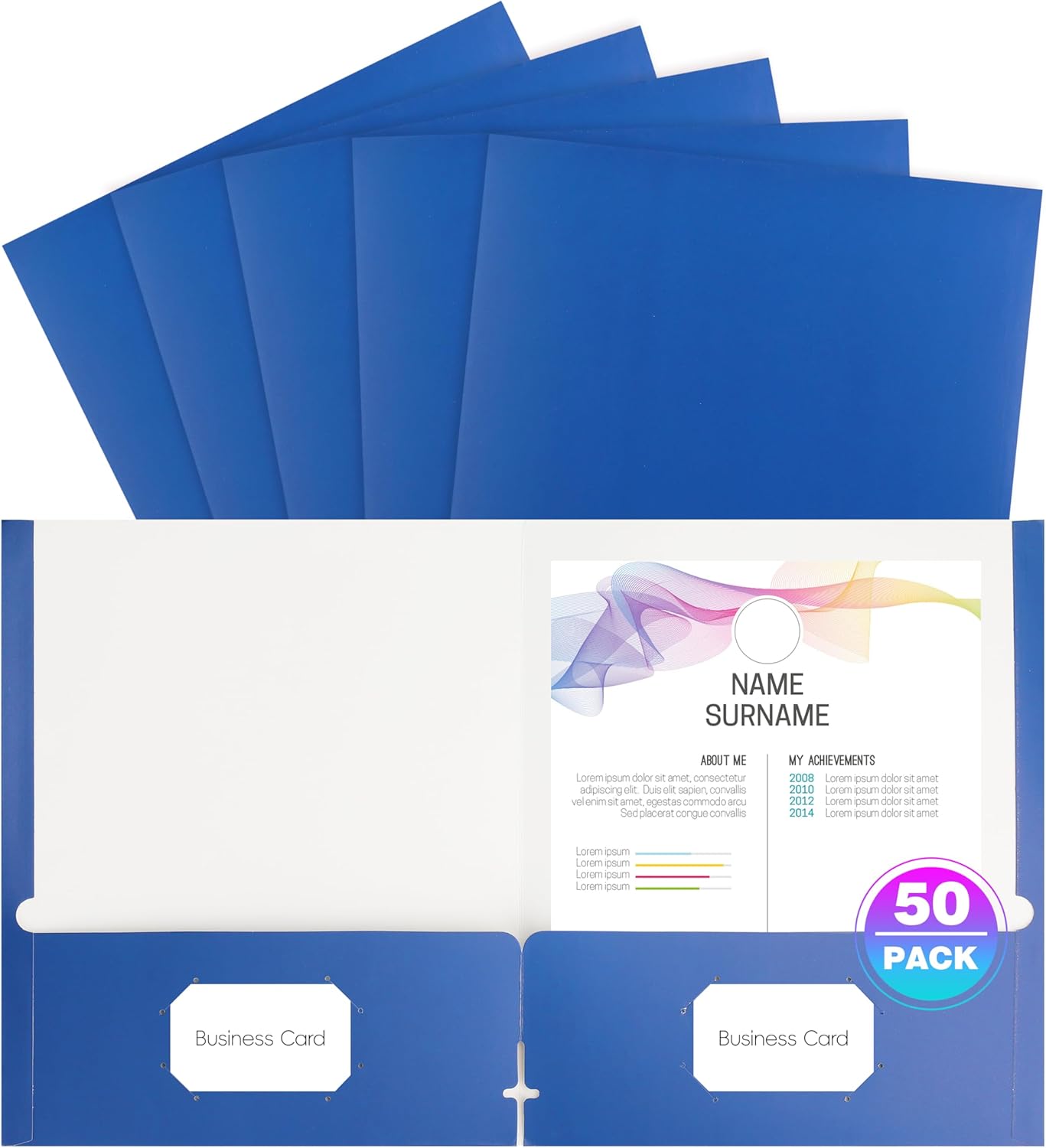 50 Pack Folders with Pockets, Pocket Folders Fit Letter Size Paper, with Business Card Slot, 2-Pocket Folder for School Office Home Business