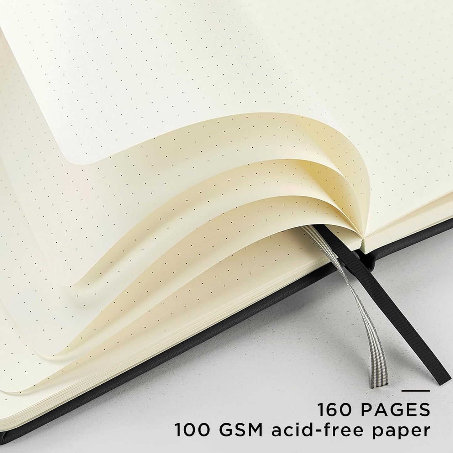&And Per Se Dotted Journal Notebook, A5 Hardcover Leather Bullet Dotted Journal, 160 Pages 100 gsm Thick Dotted Paper，3 Sheets of Stickers Included (Black)