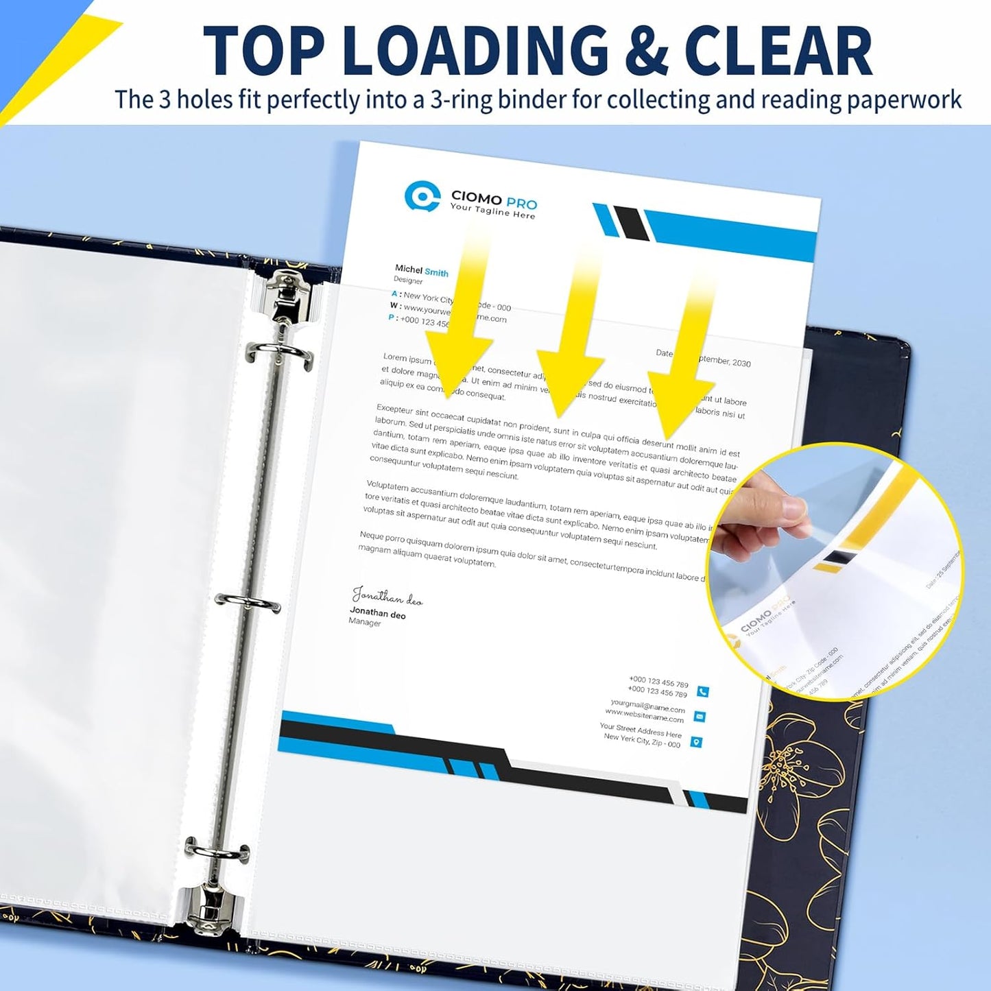 SUNEE Sheet Protectors 200 Packs for 3 Ring Binder, PVC-Free Clear Page Protectors 8.5x11 Inches Plastic Sleeves for Paper, Documents, Photos, Top Loading Binder Sleeves Letter Size