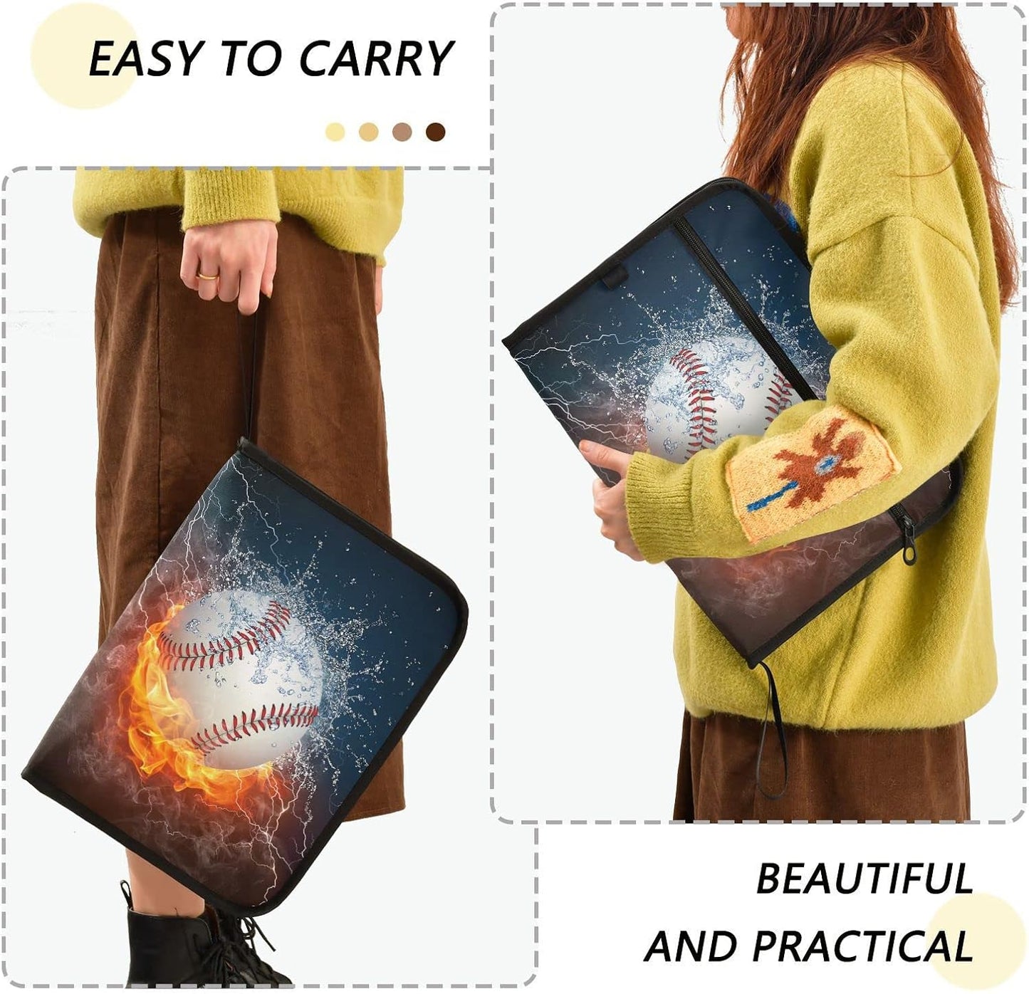 Gredecor Baseball Ball in Fire and Water Expanding File Folder 13 Pockets Sports Theme Expandable Filing Folders Accordion Document Files Organizer for A4 Letter Size Paper