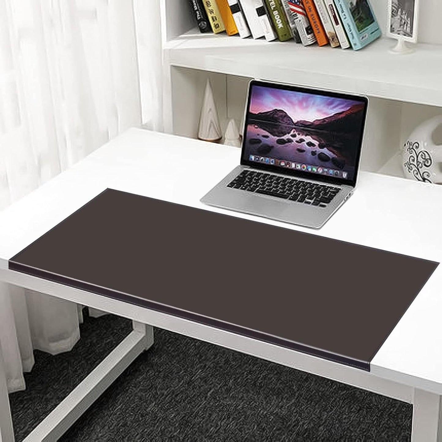 AKOZLIN 35.4"x 18.9" Soft PU Leather Surface Office Desk Mouse Mat Anti-Push Pad with Full Grip Fixation Lip Table Blotter Edge-Locked Protector Coffee