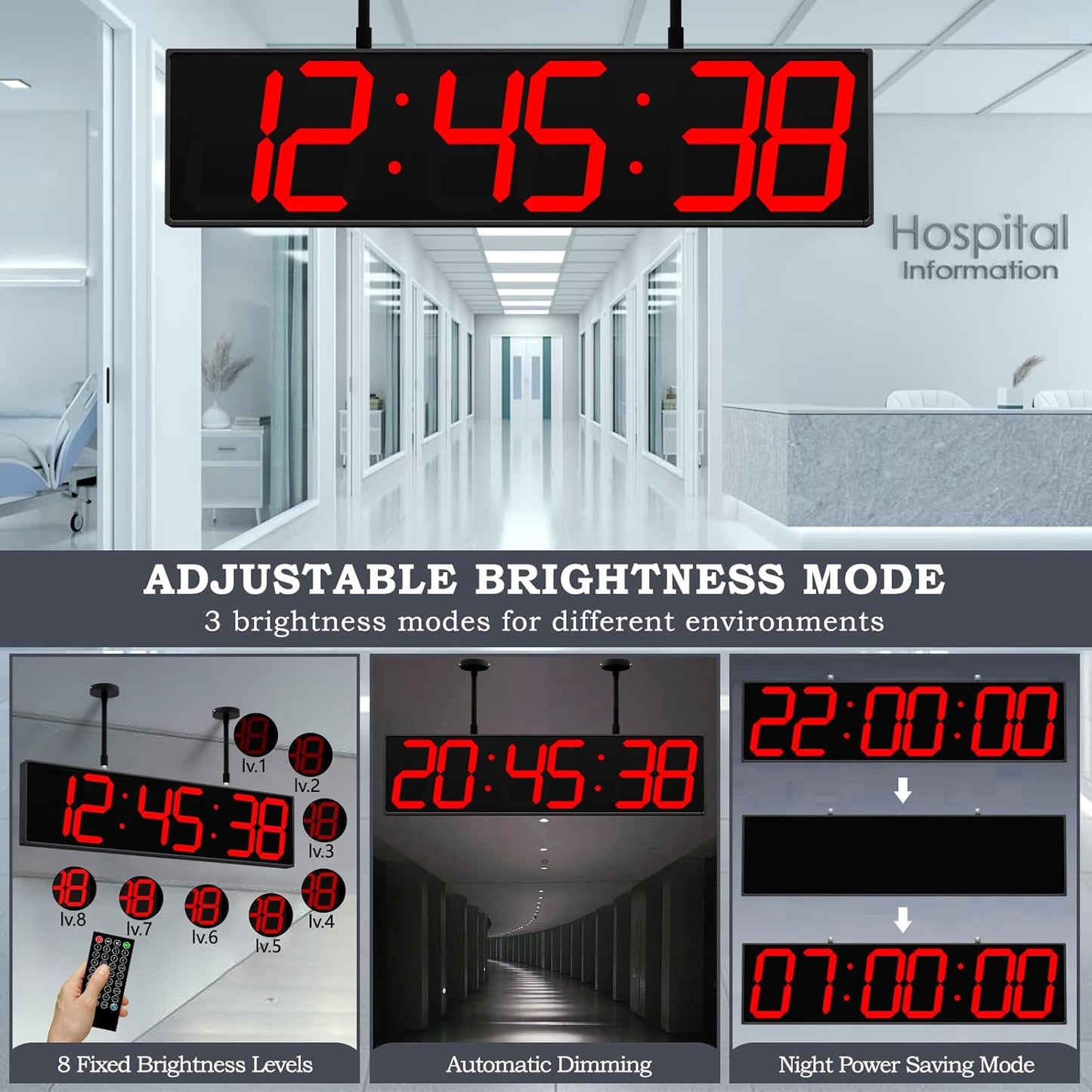 28.4‘’ Digital Clock with Large Display,Hanging Clock with Clearly Visible Large Digital Double-Sided Display,Multi-Function Led Clock with Temperature and Calendar Display (Red)