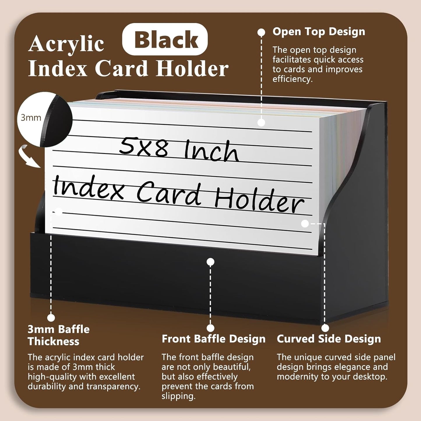 5X8 Index Card Holder Acrylic Black Note Card Holder Index Card Stand Note Card Organizer Box Flash Card Organizer Postcard Display Rack Business Card Storage For School Library(No Card)