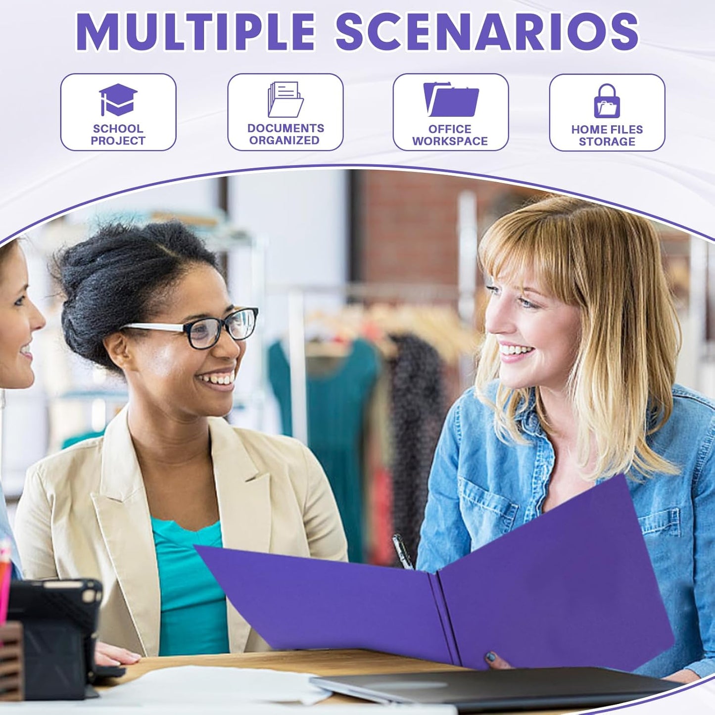 Two Pocket Folders, RAZCC 75 Pack Two Pocket Folders with Prongs, 3 Prong Folders Fit Letter Size Paper, Pocket File Folders for School Office Home Business, Purple