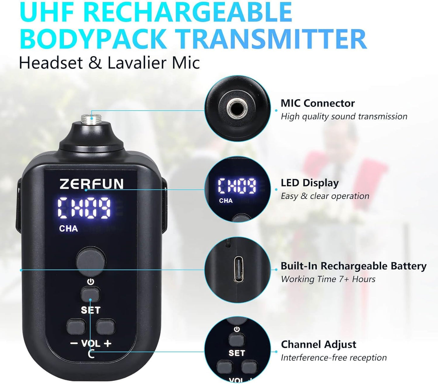 Rechargeable Wireless Microphone System 4 Channel Pro, UHF Metal Handheld Headset Lavalier Lapel Mics Cordless for Church Karaoke Singing with Volume Control, 4x50 Frequency(G8)