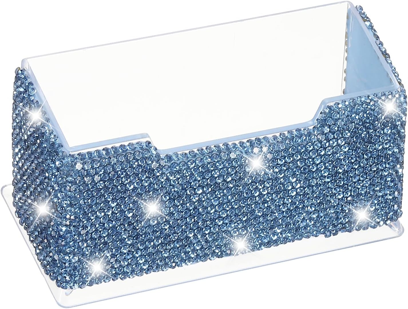PATIKIL Rhinestone Business Card Holder, Crystal Business Card Holders Bling Business Card Organizer Display Stand for Desktop Desk Office Exhibition, Blue