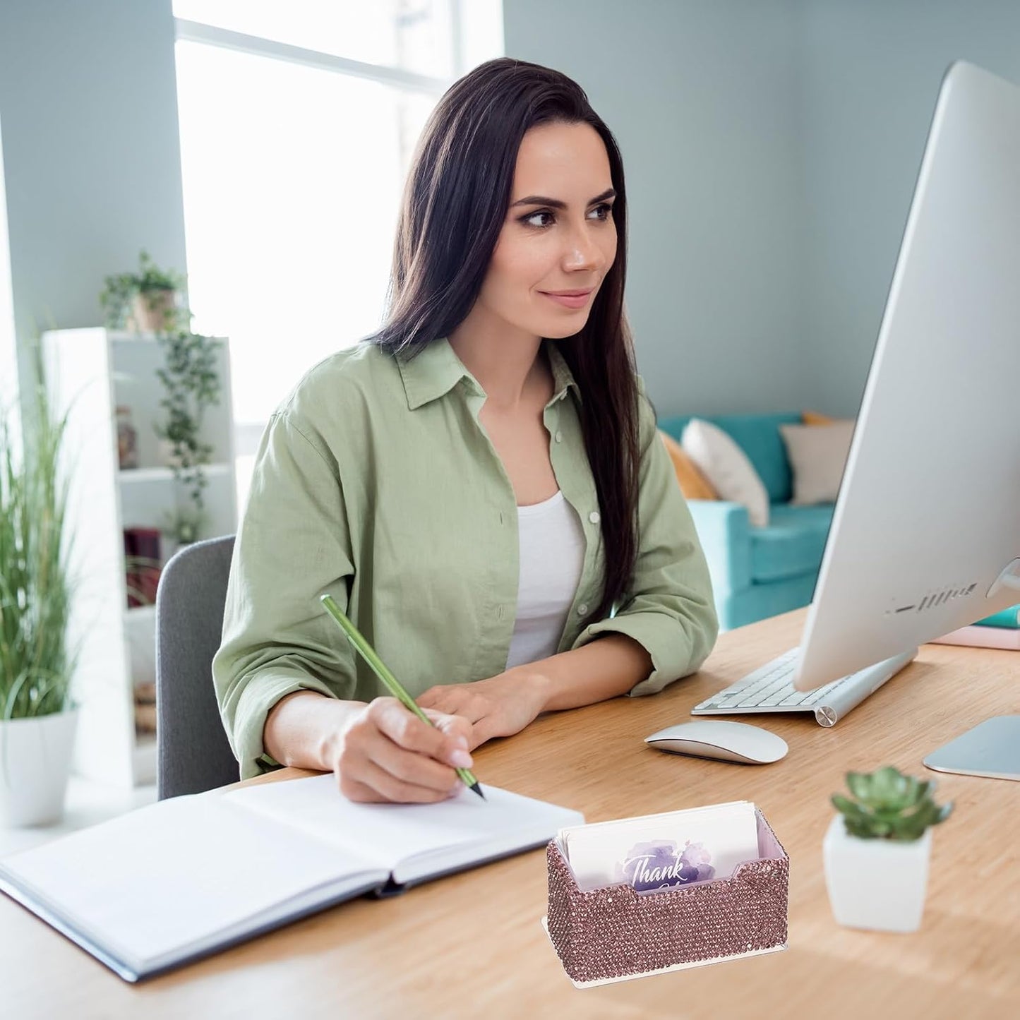 PATIKIL Rhinestone Business Card Holder, Crystal Business Card Holders Bling Business Card Organizer Display Stand for Desktop Desk Office Exhibition, Purple